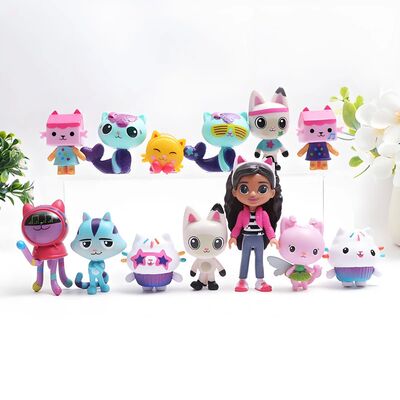 13pcs Gabby Dollhouse Anime Figure Toy Smiling Car Cat Hug G