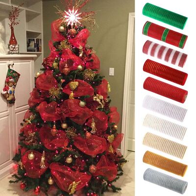 1Roll Christmas Mesh Ribbon DIY Wreath Bow Ribbon Christmas