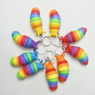 Mini Fidget Slug Keychain Toys 3D Articulated Stretch Keycha