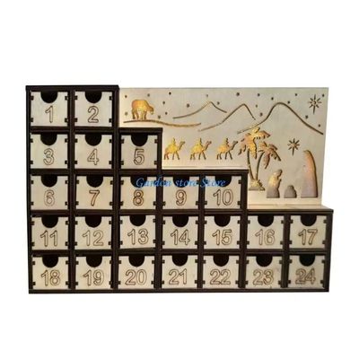 Illuminated Wooden Nativity Advent Calendar Cabinet with LED
