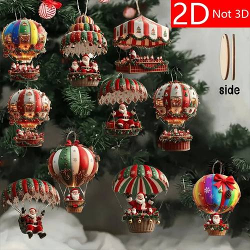 2D Flat Wooden Pendant Christmas Wooden Hot Air Balloon Sant