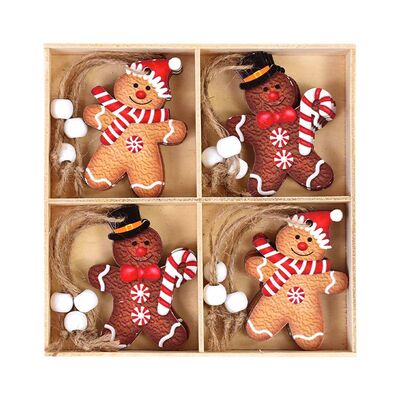12pcs Christmas Wooden Gingerbread Man Pendants Christmas Tr