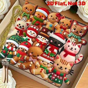 8pcs 2D Flat Gingerbread Cat Tree Toppers -Christmas Ornamen