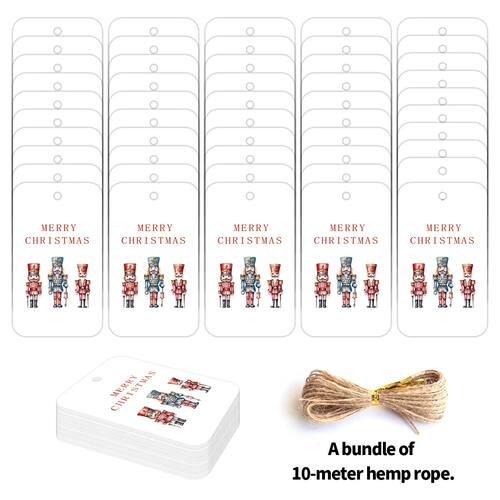 50pcs Christmas Cards Tags With Hemp Rope,Soldier Nutcracker