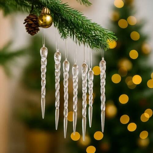 Sparkling Crystal Icicle Clear Glass Christmas Tree Ornament