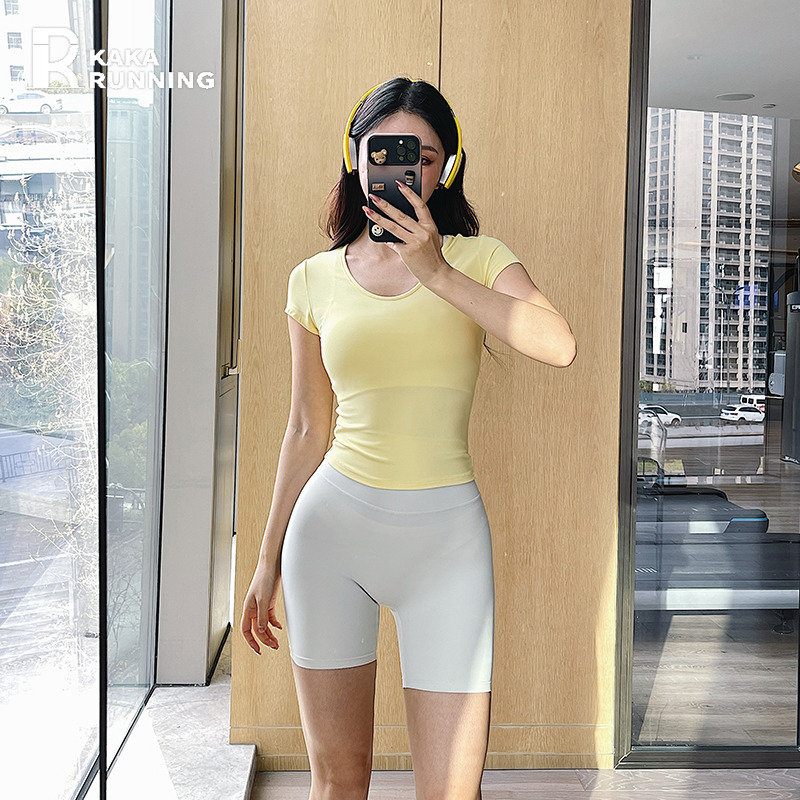 奔跑吧卡卡运动短袖上衣女紧身显瘦T恤训练服瑜伽健身服跑步春夏