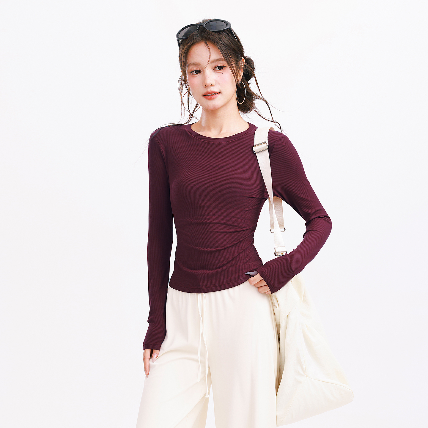 奔跑吧卡卡圆领打底弹力瑜伽服紧身内搭修身服长袖健身运动T恤女