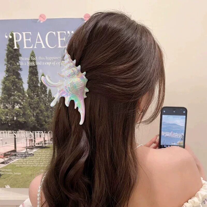 夏日度假海螺抓夹大号珠光发夹女