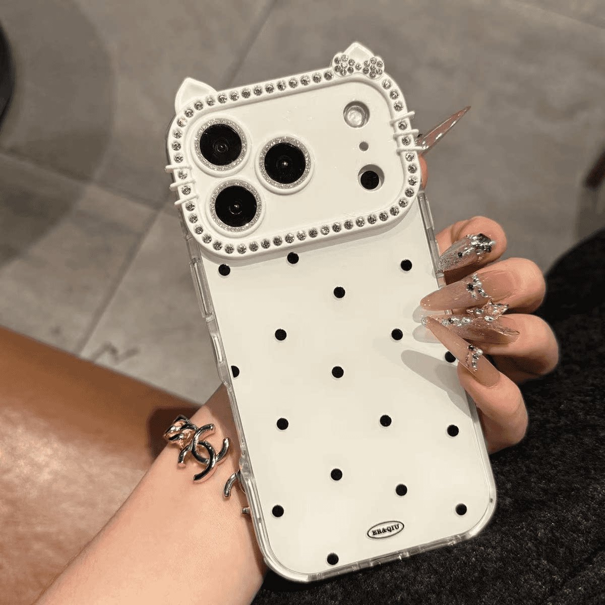 少女心ins风满屏波点闪钻KT猫耳全包镜头适用于iPhone17promax苹果16手机壳15Pro新11高级12带钻13防摔14镶钻