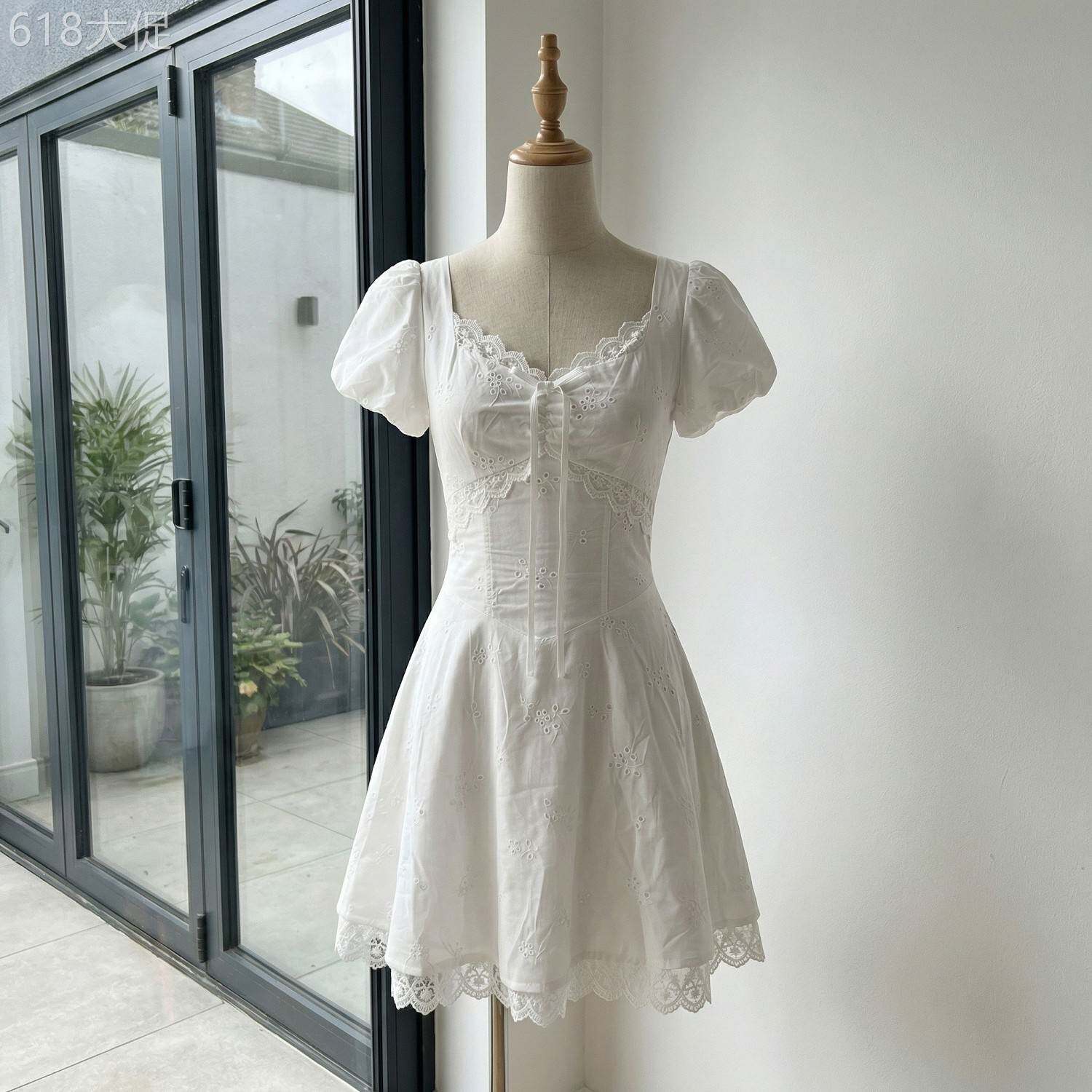 六月苒白色泡泡袖洋装女夏季清纯初恋小个子生日短款收腰公主裙