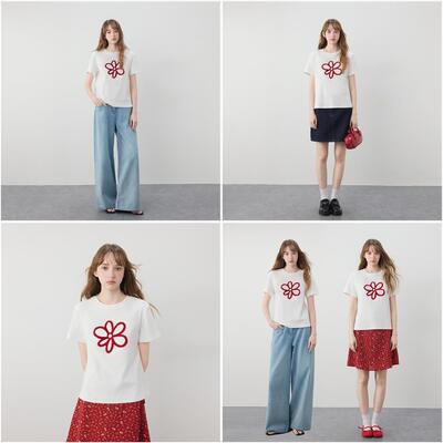 BZXO设计感小众植绒短袖t恤女夏季新款宽松显瘦休闲百搭正肩上衣