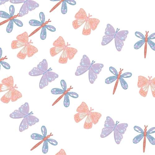 Pink Purple Butterfly Dragonfly Paper Banners Hanging Decora
