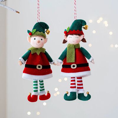 Lovely Christmas Girl Elf Boy Doll Ornaments Xmas Tree Hangi
