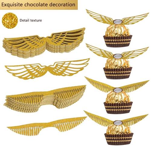 50Pcs Glitter Wings Chocolate Cake Decoration Gold Paper Win