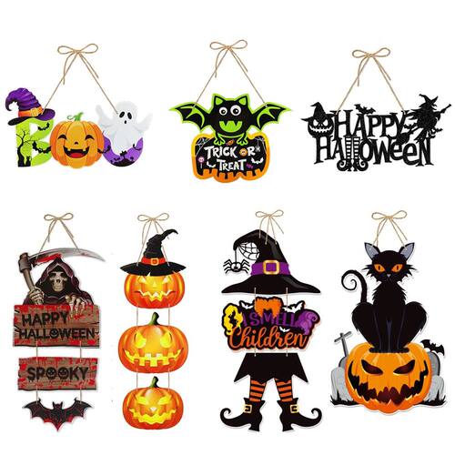 Halloween Door Hanging Decoration Paper Pumpkin Skeleton Cat