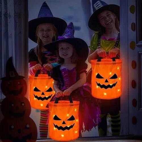 LED Light Halloween Trick Or Treat Bucket Pumpkin Candy Bags