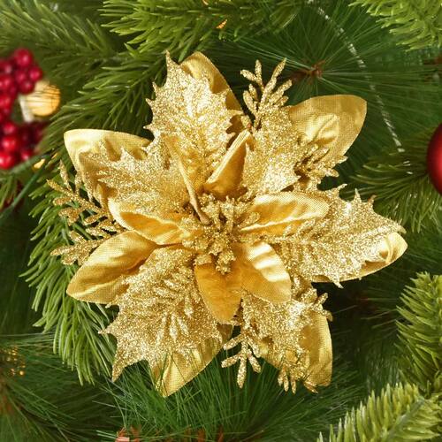 10/5Pcs 14cm Glitter Artificial Christmas Flowers Xmas Tree