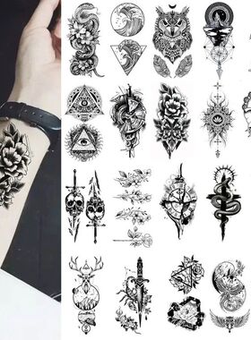 Black Rose Temporary Tattoo Sticker Flower Feather Elephant