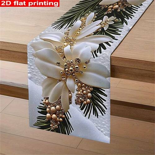 Christmas's Day White Floral Table Runner - Festive Wreath P