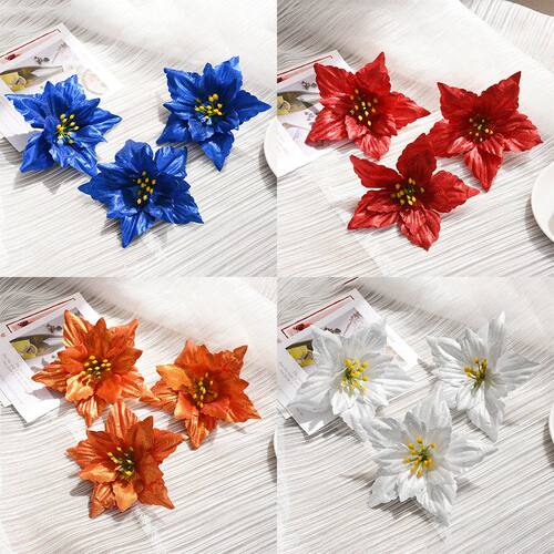 10PCS Christmas Flower Heads Artificial Red Blue Flowers For