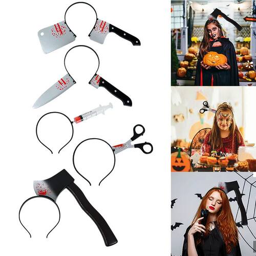 Halloween Decoration Fake Bloody Axe Saws Knife Headband Pra