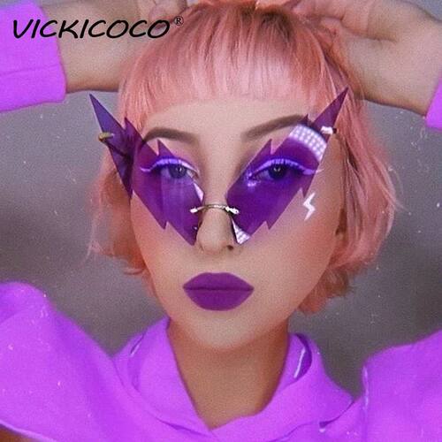 Luxury Fashion Lightning Flame Sunglasses Women Rimless Wave