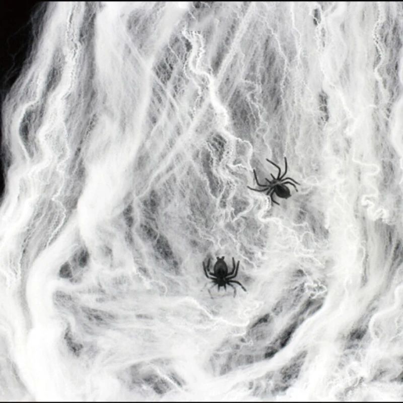 Halloween Theme White Purple Stretchy Cobweb Artificial Spid