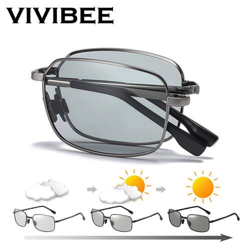 Men Folding Photochromic Sunglasses with Polarized Lens Rect