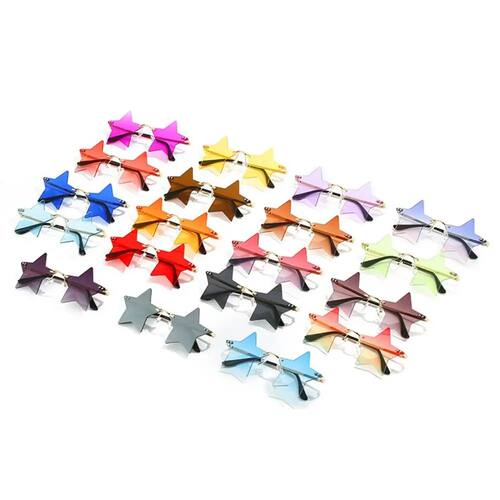 Rimless Sunglasses for Women Men Star Shape Sun Glasses Pent