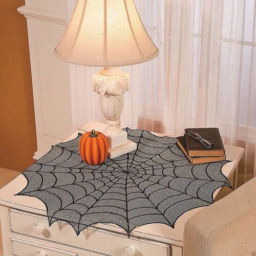 Halloween Spider Web Table Cloth Decor Black Spider Web Lace
