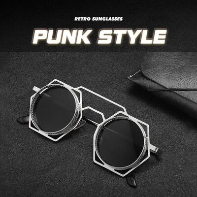 Steampunk Round Sunglasses Women Men Gothic Metal Frame Driv