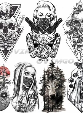 3D Rhombus Triangle Skull Nun Temporary Tattoo Sticker For M