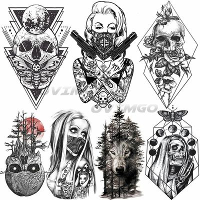 3D Rhombus Triangle Skull Nun Temporary Tattoo Sticker For M