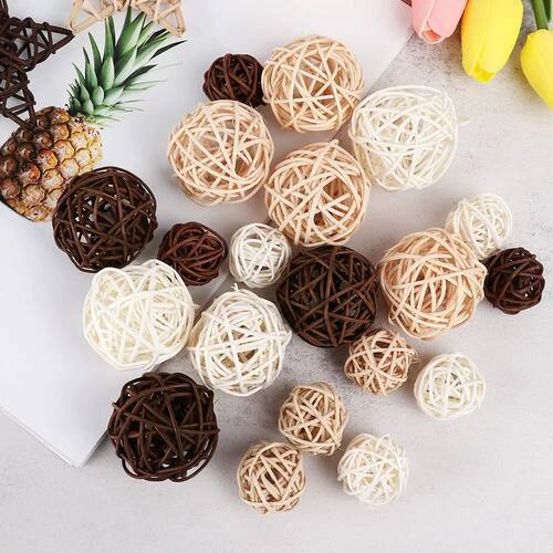 10PCS Wood Coffee White Rattan Ball Heart Stars DIY Accessor