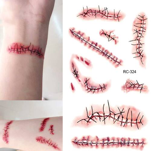 Halloween Zombie Scars Tattoos Fake Bloody Makeup Waterproof