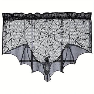 Creative Firepla Halloween Curtain Spider Web Lace Bat Black