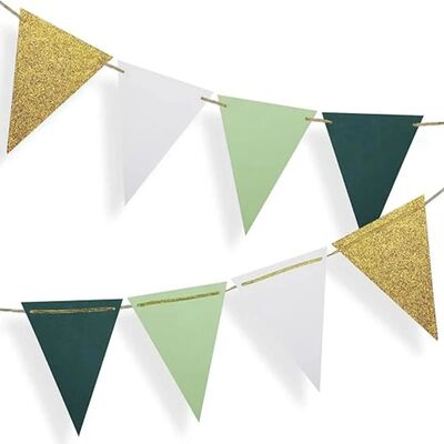 1 Set Gold and Green Triangular Flag Paper Happy Birthday Bu