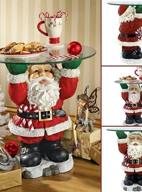Santa Claus Sculptural Glass Topped Holiday Table Resin Orna