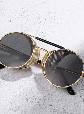 Round Steampunk Sunglasses Men Women Fashion Metal Glasses D