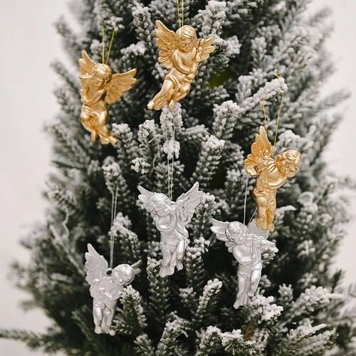 6Pcs/set Christmas Decoration Gold and Silver Angel Pendant