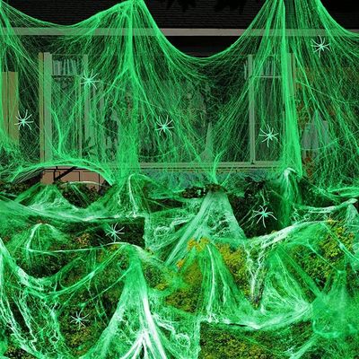 Luminous Spider Web,Stretchy Artificial Cobweb with Fake Spi