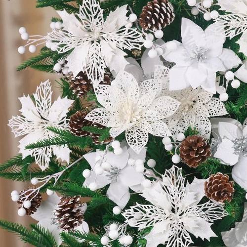 10Pcs Glitter Artificial Flowers Berries Stems Christmas