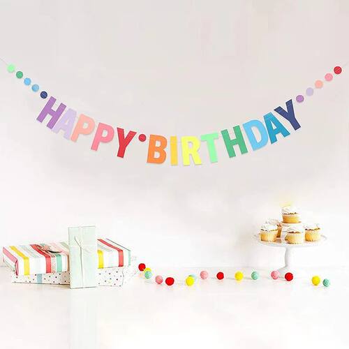 Rainbow Color Happy Birthday Banner Paper Garland Kids 1st B