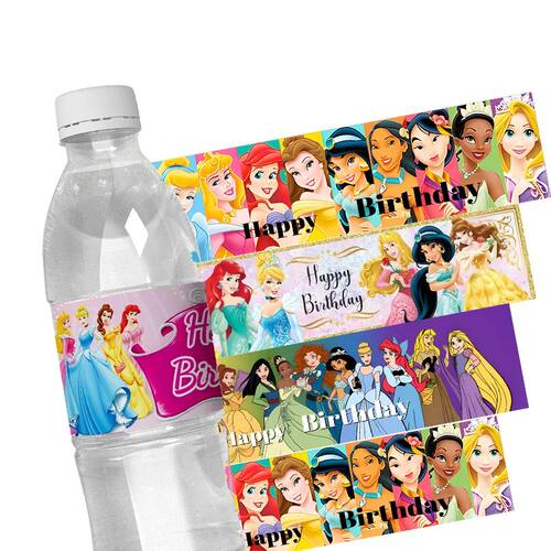 6pcs Princess Birthday Water Bottle Label Stickers Baby Show