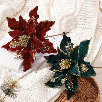 High-end Flannelette Christmas Flower 28cm Gold Champagne Im