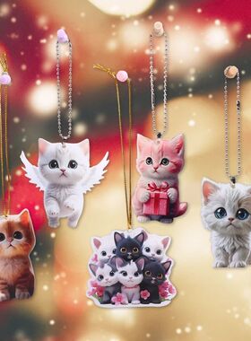 Cute 2D Cat Acrylic Christmas Ornament Car Rearview Mirror H