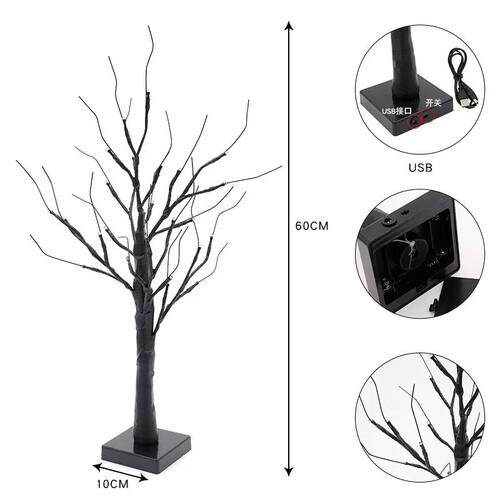 60CM Orange Purple Halloween Adjustable Birch Tree 24 LED Li
