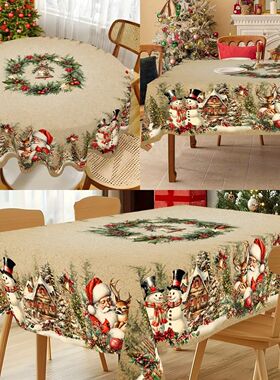 Vintage Christmas Tablecloth Snowman Elk Table Cover Christm