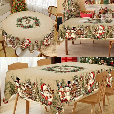 Vintage Christmas Tablecloth Snowman Elk Table Cover Christm