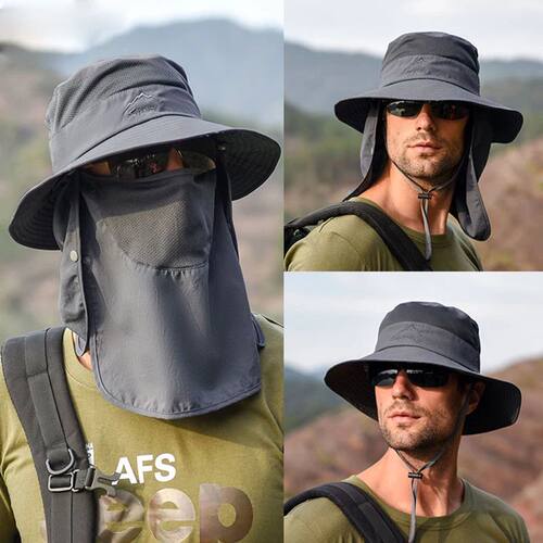 Summer Quick-drying Boonie Men Women Hat Outdoor Face Mask W
